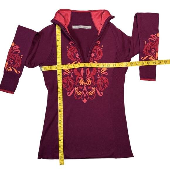 Athleta Size XXS Womens Embroidered Quarter-Zip Pullover Cotton/Polyester Burgun - Picture 6 of 9